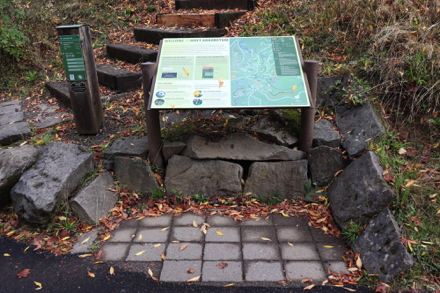 Interpretive display with trail map at trailheads of Overlook Trail – directional signage